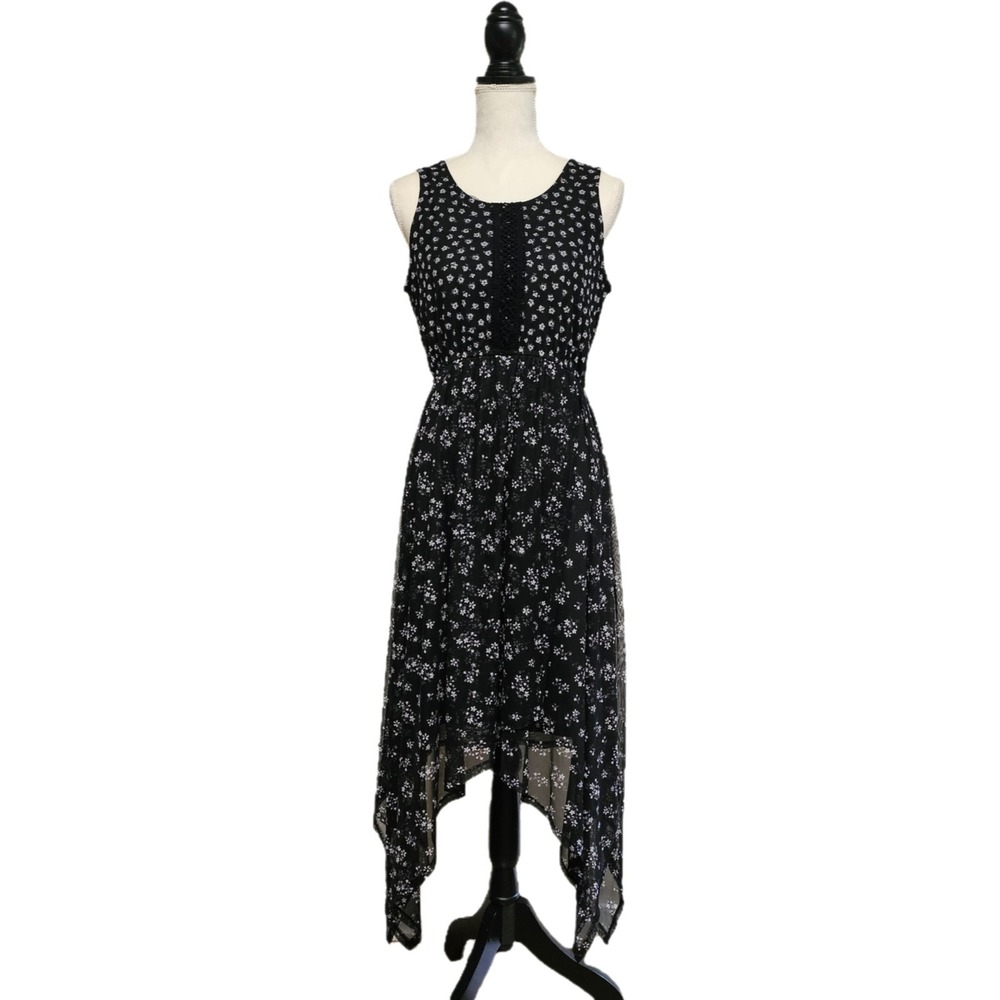 American Rag Black Floral Asymmetrical Hem Fairy Grunge Dress Size M‎ Whimsigoth